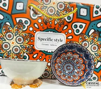6-piece set of ceramic bowls are featured in vibrant multi-colored